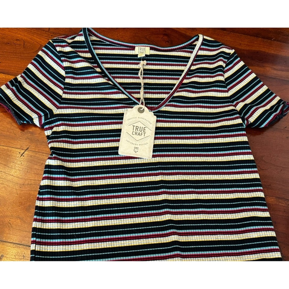 True Craft 90s Y2K Grunge Striped Ribbed Shirt Women's Small